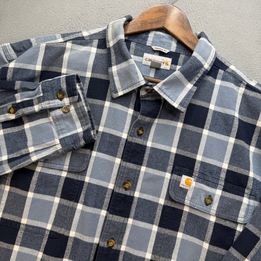 Carhartt Original Fit Plaid Flannel Shirt Mens 2XL Blue Cotton Workwear Outdoor